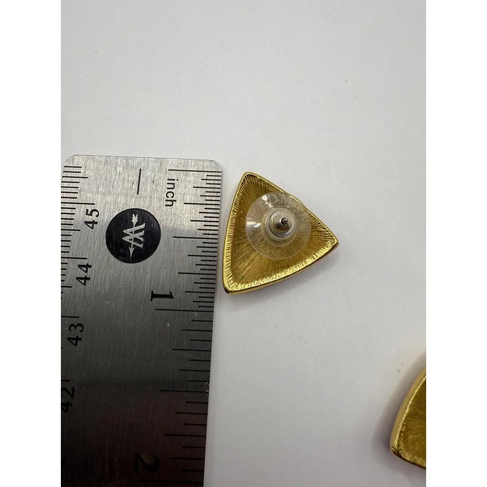 Vintage‎ Monet Red Enamel Triangle Stud Earrings Gold Tone Signed